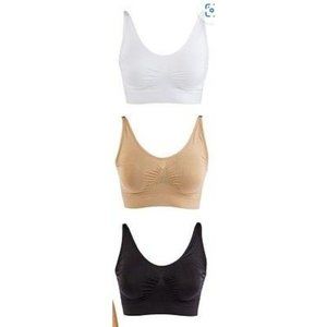 Rhonda Shear 3pk Ahh Bra w/ Remove Pad & Adjust Strap 811-194 Blk Wht Tan Medium